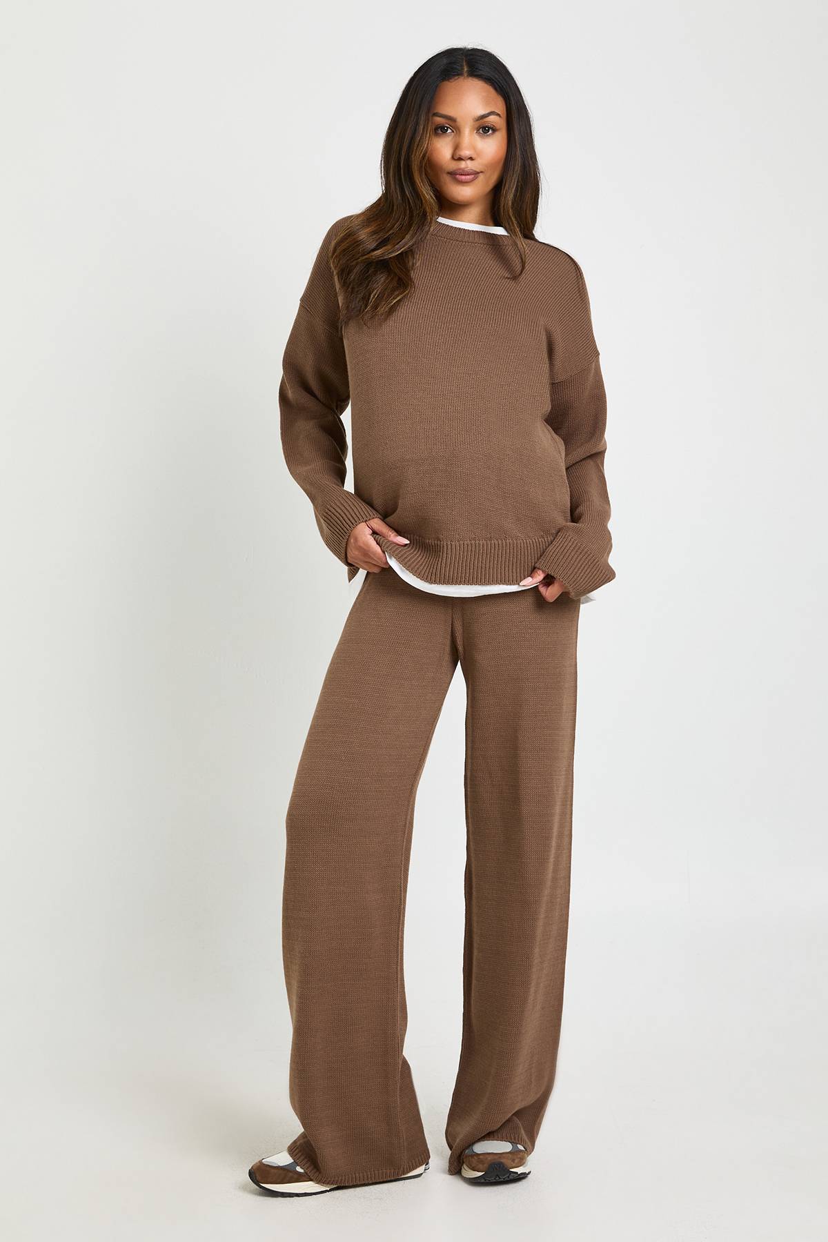 boohoo Ensemble Coordonné Tricoté de Maternité Synthétiquell Doux et Pantalon Large