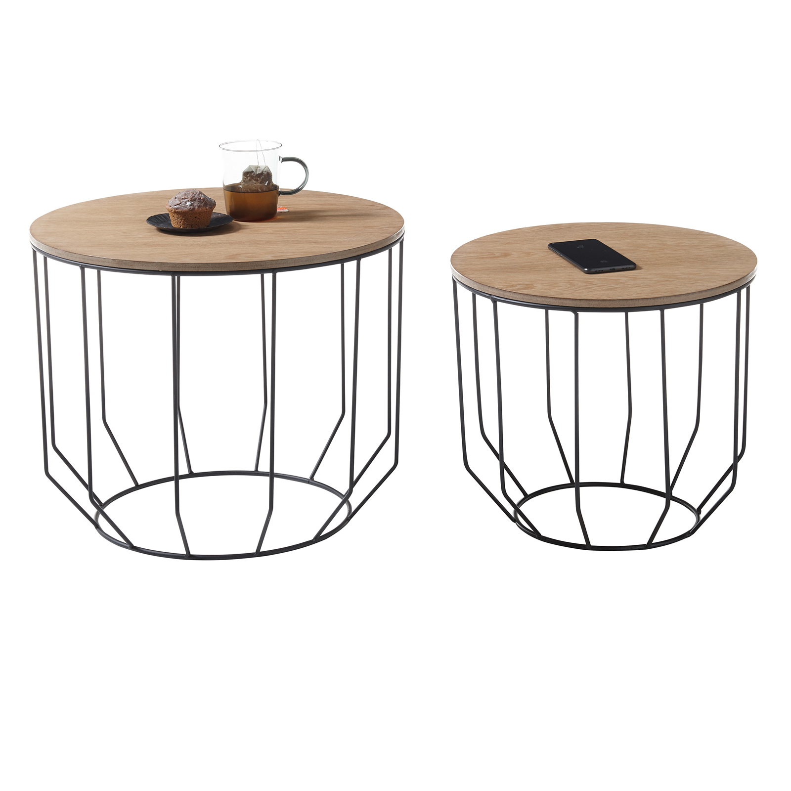 2er-Set Couchtisch - Eiche-schwarz - Metallgestell