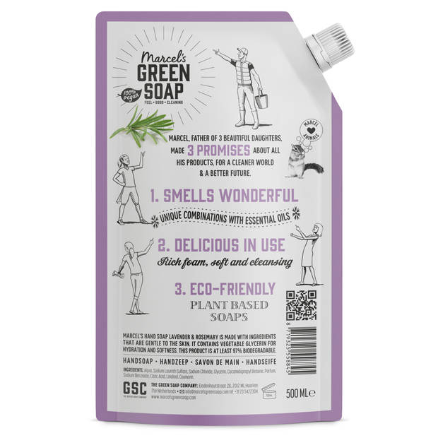 Marcel's Green Soap Handzeep refill Lavendel & Rozemarijn - 500ml