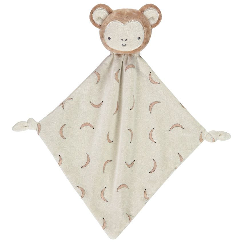 Doudou mouchoir singe imprimé bananes pour bébé - Ecru