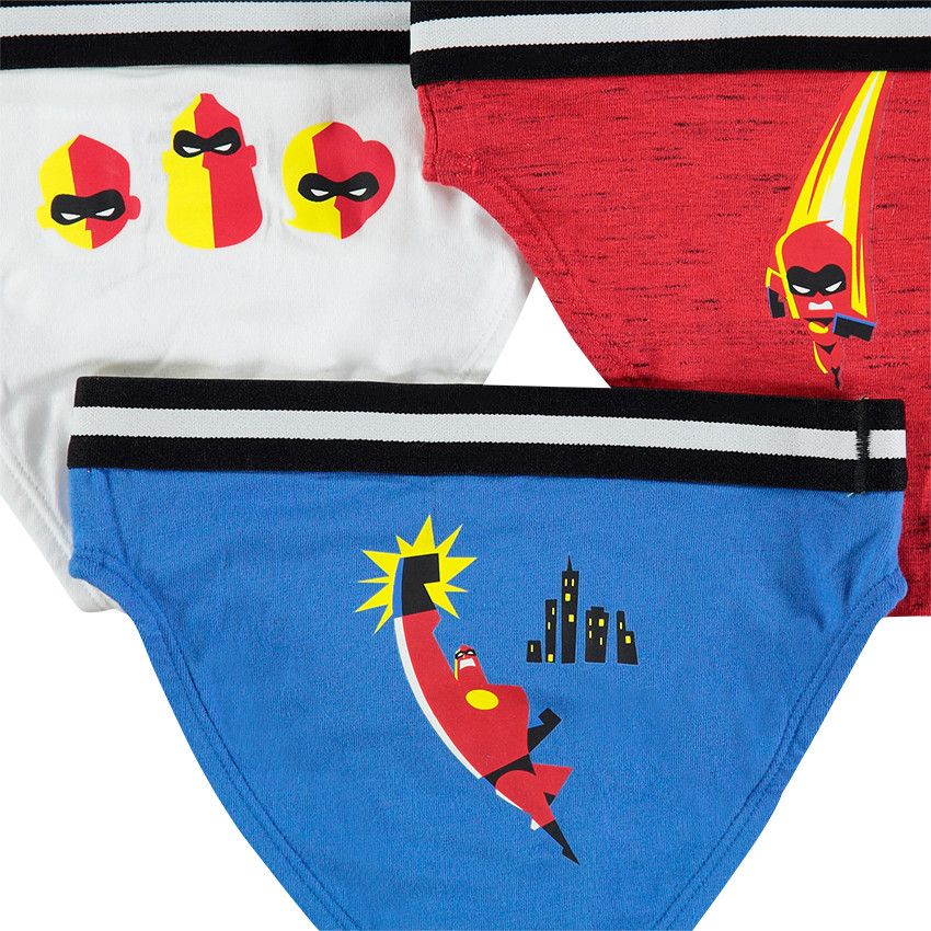 Lot de 3 slips en coton unis avec prints Les Indestructibles Disney - Bleu moyen