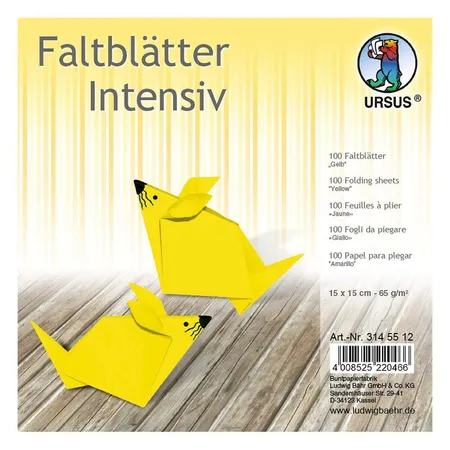 URSUS Faltblätter Intensivfarbe, 15 x 15 cm, 100 Blatt, gelb