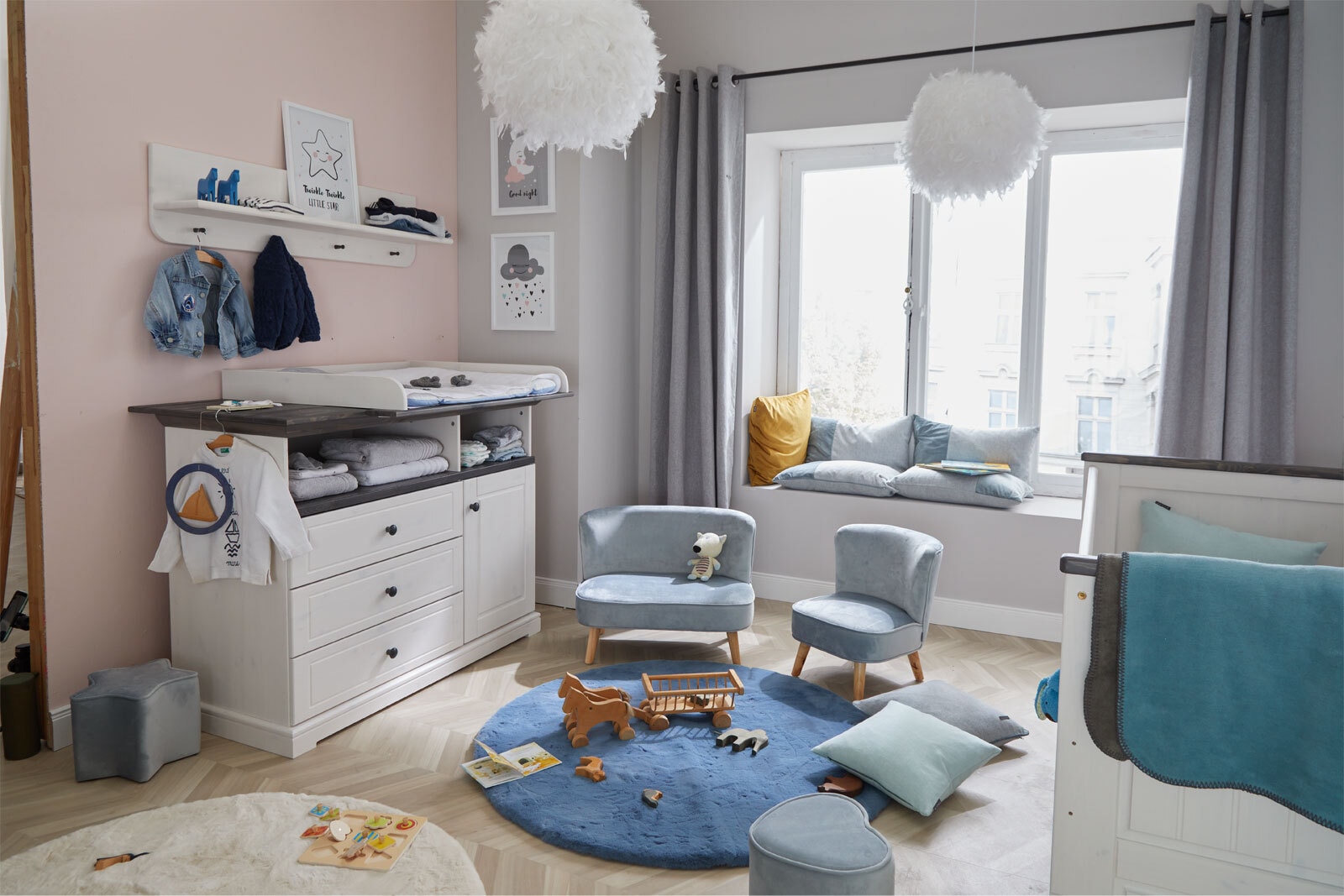 roba Kindersofa 2-Sitzer 70 x 48 x 50 cm Birke Stoffbezug blau