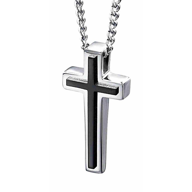 Collier croix onyx en acier inoxydable