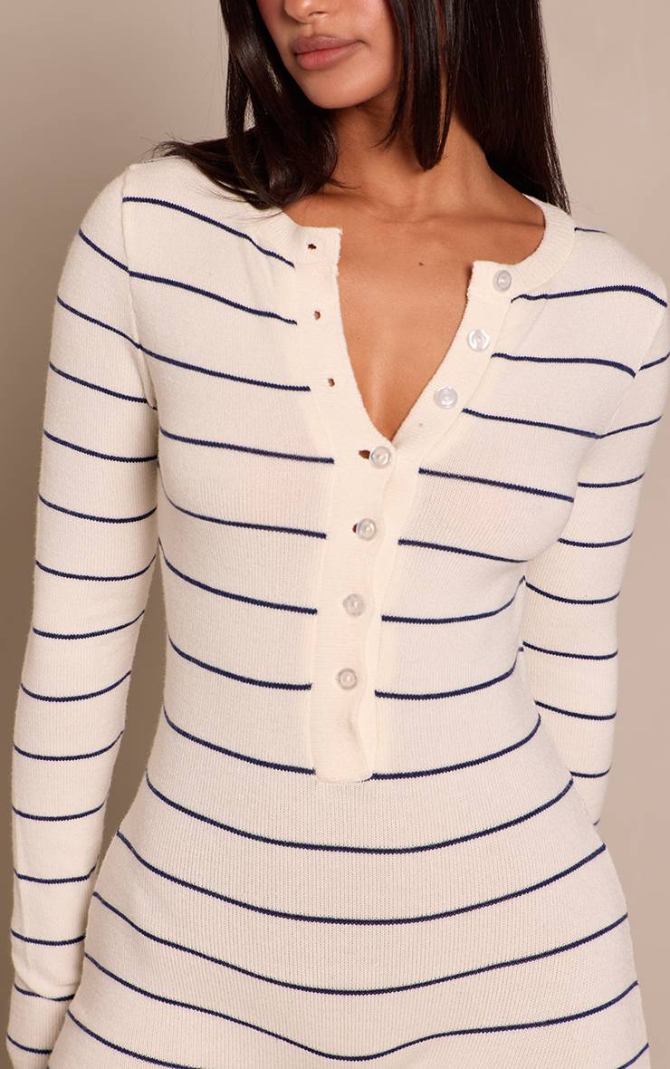 Bleu Marine Combinaison-short Rayée En Maille À Manches Longues Petite