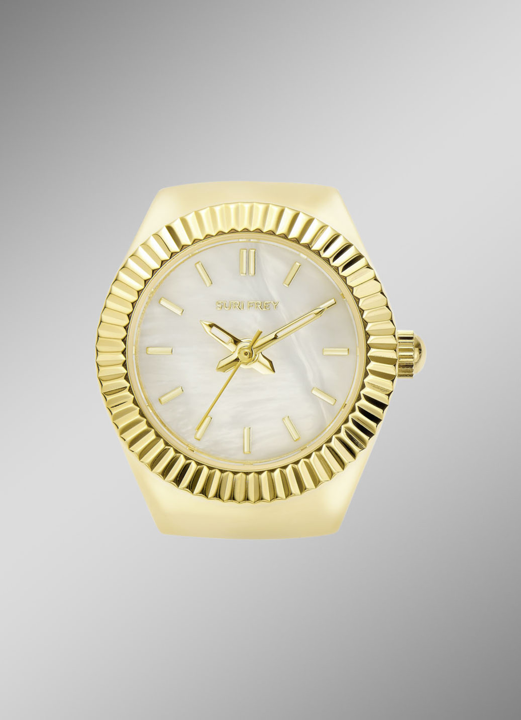 Goldfarbene Quarz-Ringuhr mit Zugband