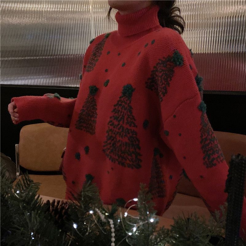 Leoom - Kersttrui met col en grafische print