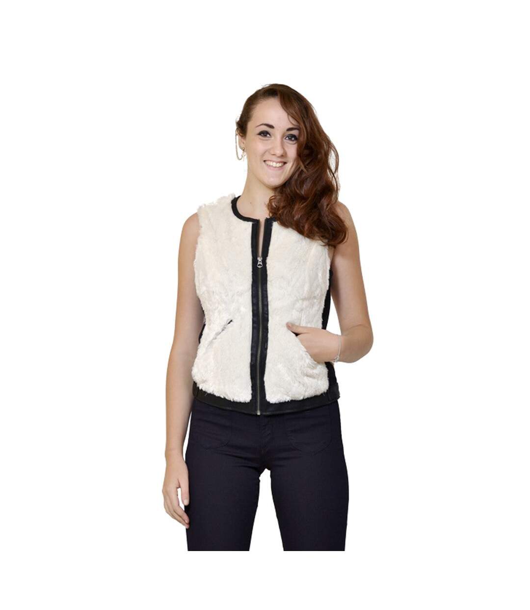 Gilet femme sans manche fourrure synthétique - Coupe ajustée