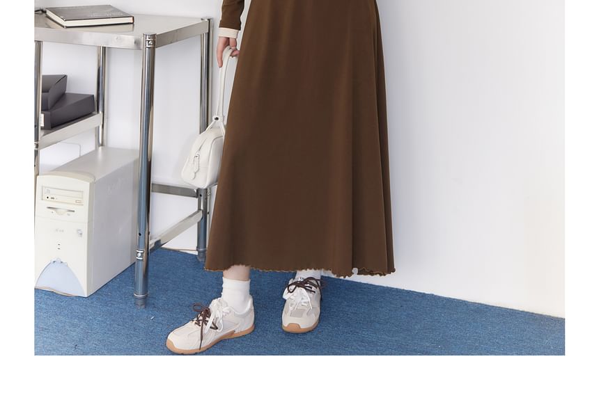 Zeedaren - Plus Size Lange Mouwen Mock Two Piece Button Maxi A-lijn Jurk