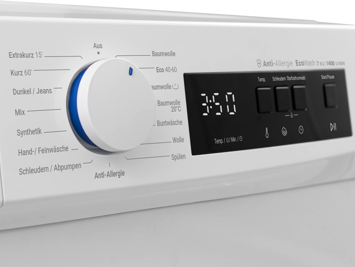 Daewoo WM714T1WA0DE Waschmaschine Frontlader, 7 kg, 1400 U/min/Advanced Inverter Motor, 15 Programme inkl. 15 min Kurzprogramm, AquaStop, Weiß