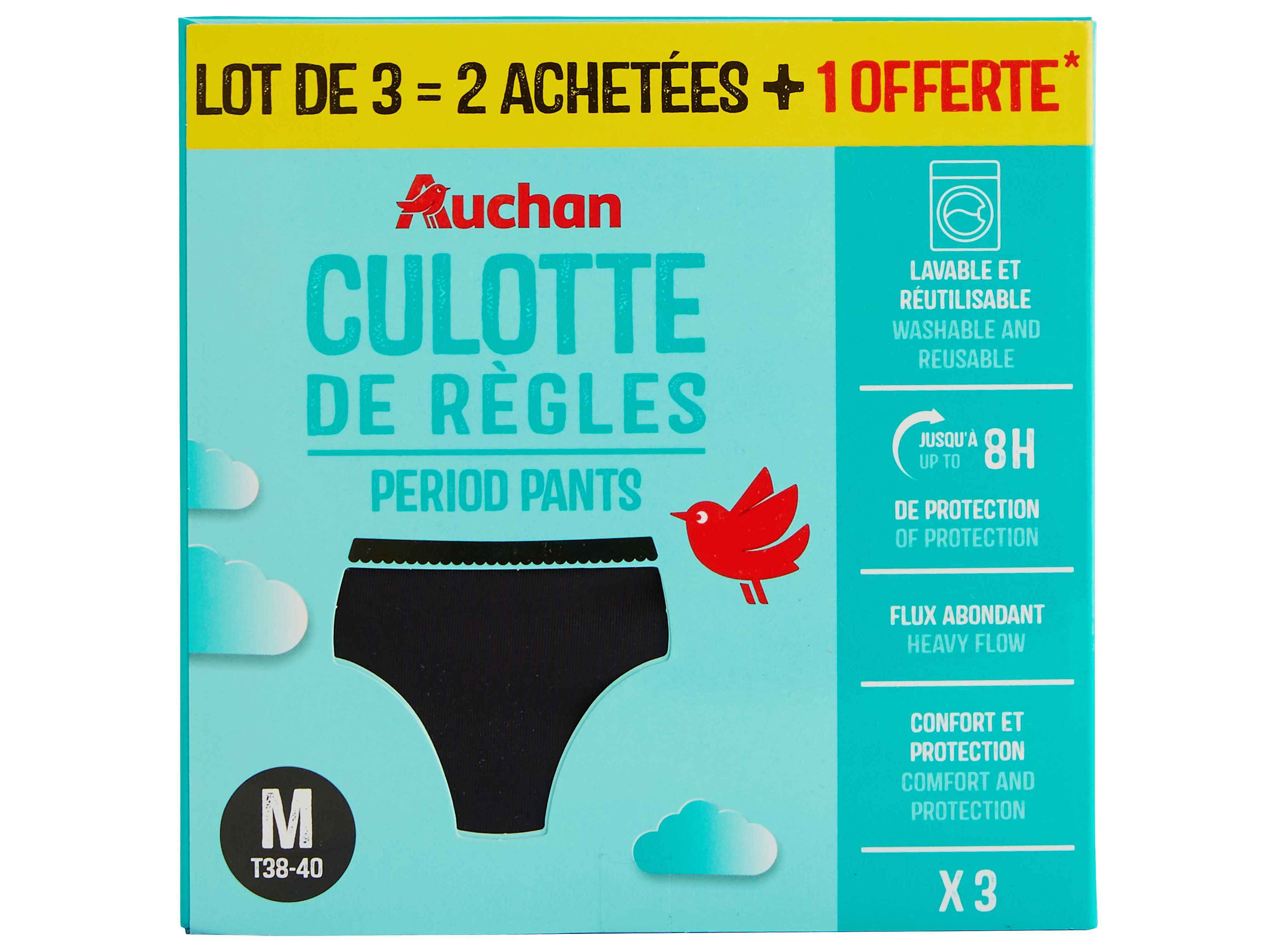 CUECAS MENSTRUAIS AUCHAN PRETO FLUXO ABUNDANTE M 3UN