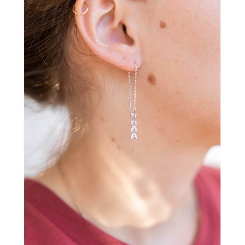 Boucles d'Oreilles Pendantes Argent Feuilles Tendance Epis de Blé