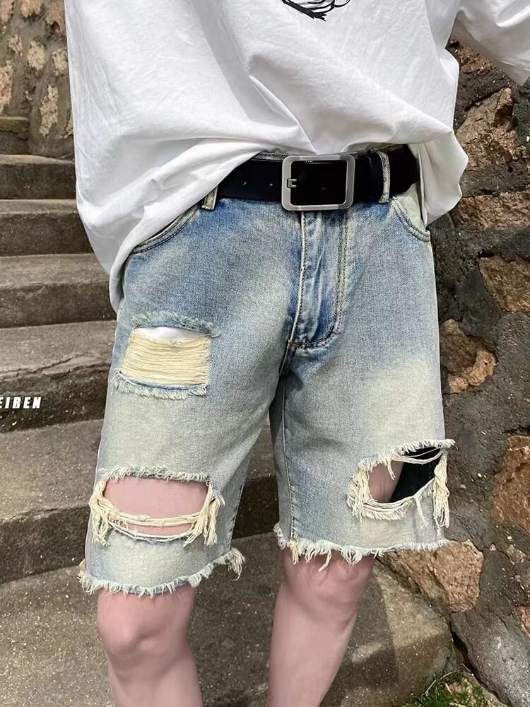 Ateso - Middelhoge denim shorts met distressed effect