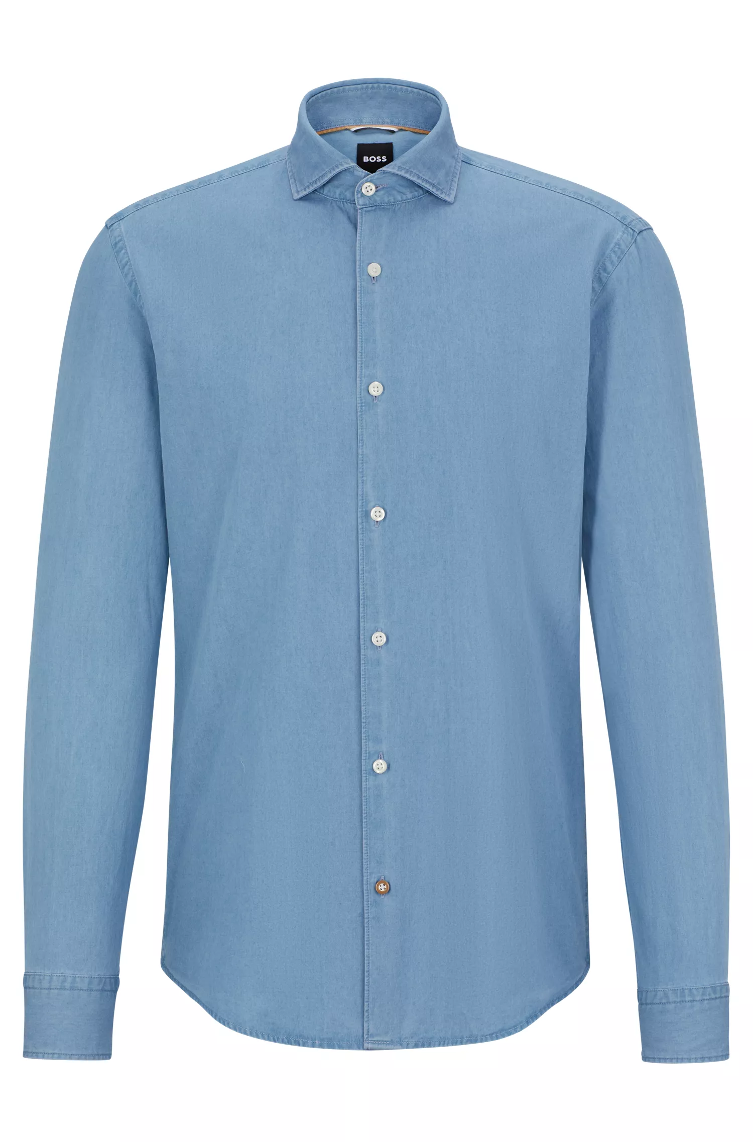 Camisa BOSS preta de corte casual em denim de algodão puro