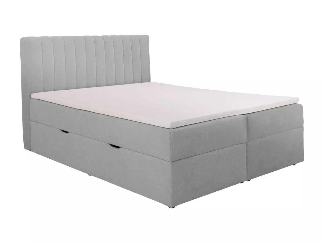 Ensemble complet literie déco tête de lit + sommiers coffre et tiroir + matelas + surmatelas - 160 x 200 cm - Tissu - Gris - ARAO de YSMÉE