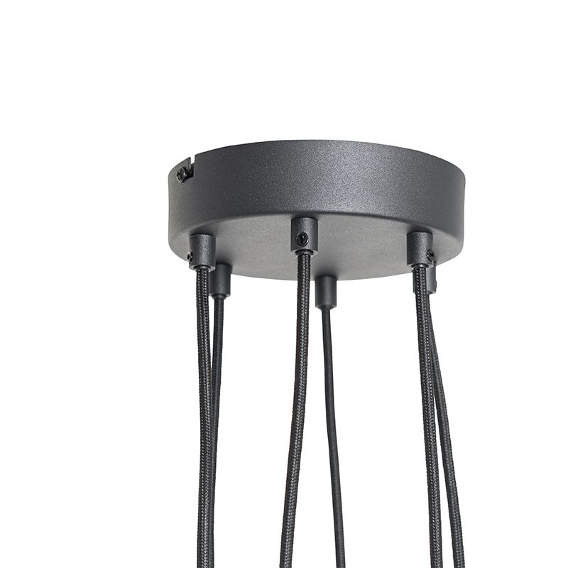 Hanglamp zwart met messing en smoke glas 6-lichts - Vidro