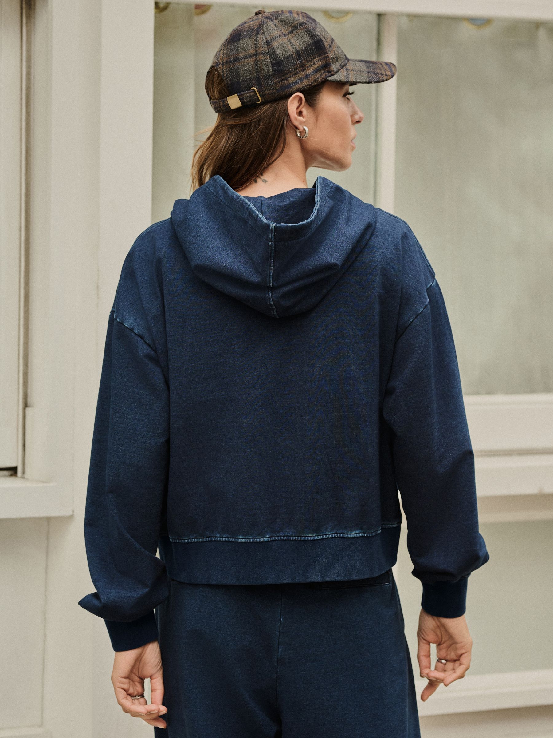 Donkerblauw - Denim Jersey Zip Through Hoodie