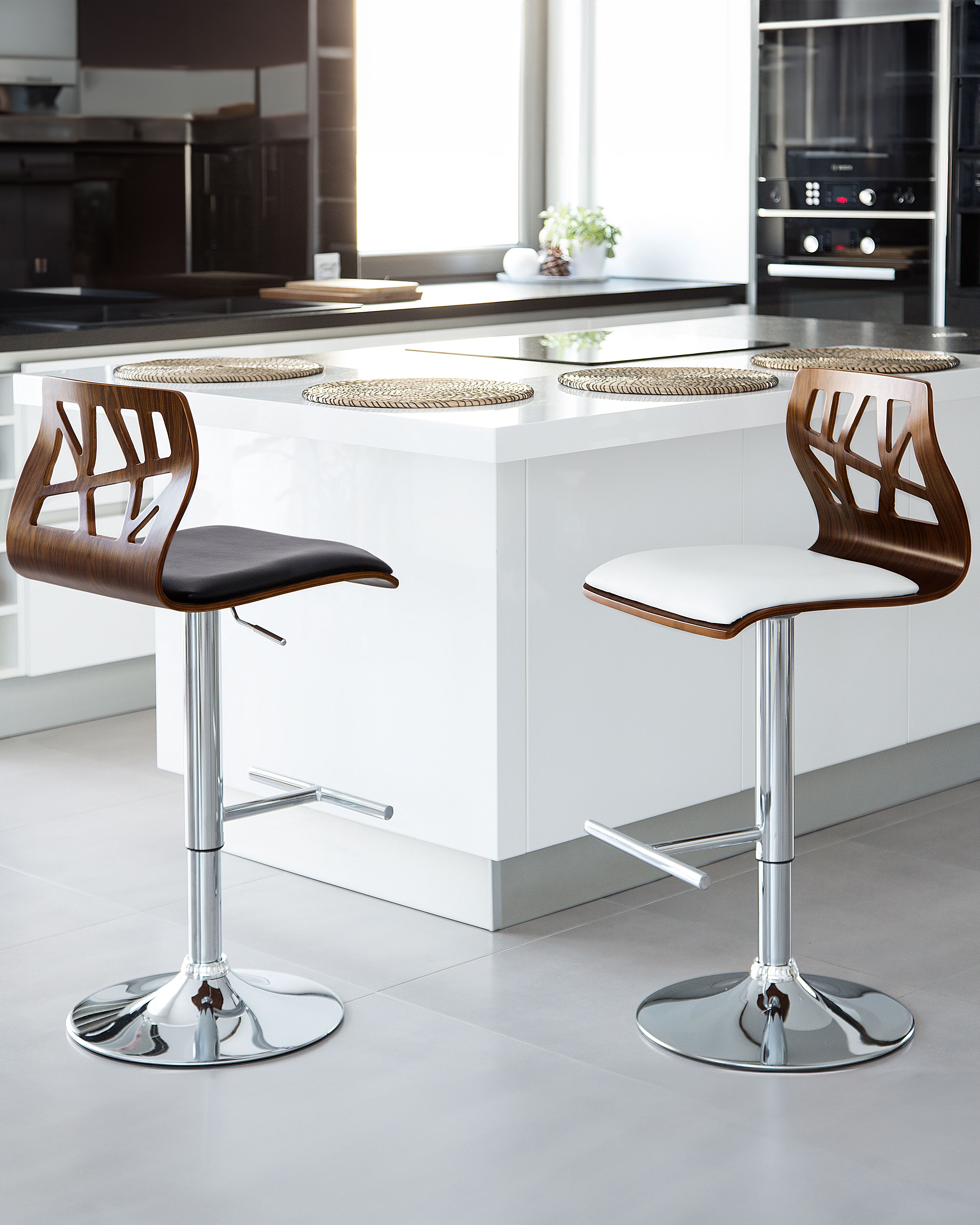 Set van 2 barstoelen PETERSBURG Kunstleer draaibaar Wit/zilver