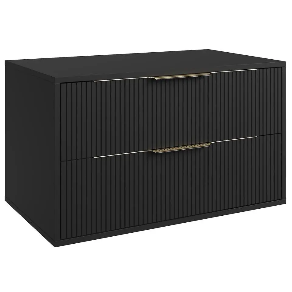 Badplaats Wastafelkast Rimini 80 cm – Mat Zwart – Hangend Badmeubel met 2 Lades