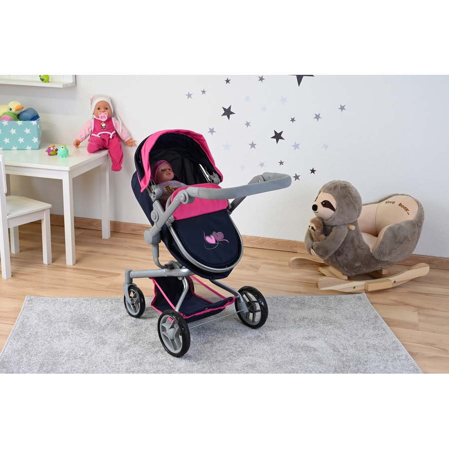 knorr toys® Puppenwagen Boonk - flying hearts blue pink blau