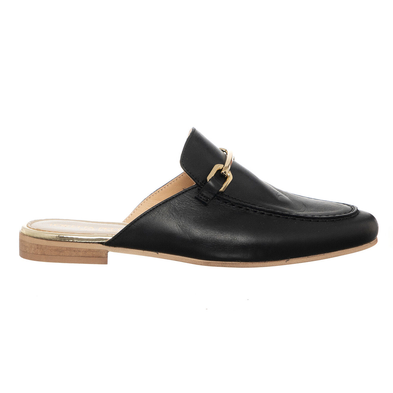Loretta Pettinari Mules en Cuir Sava noir/doré