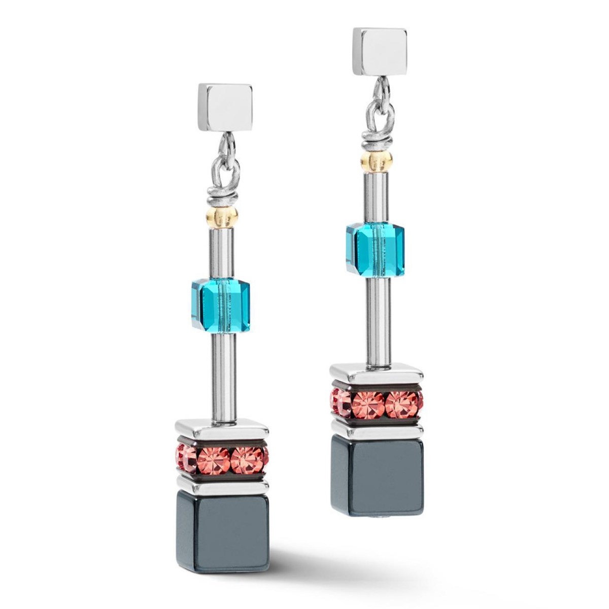 Boucles d'oreilles Coeur de lion rouge bleu argenté
