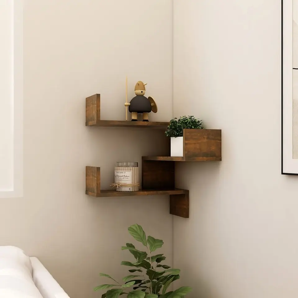 vidaXL - Wandhoekschap - Bruin - Bewerkt hout