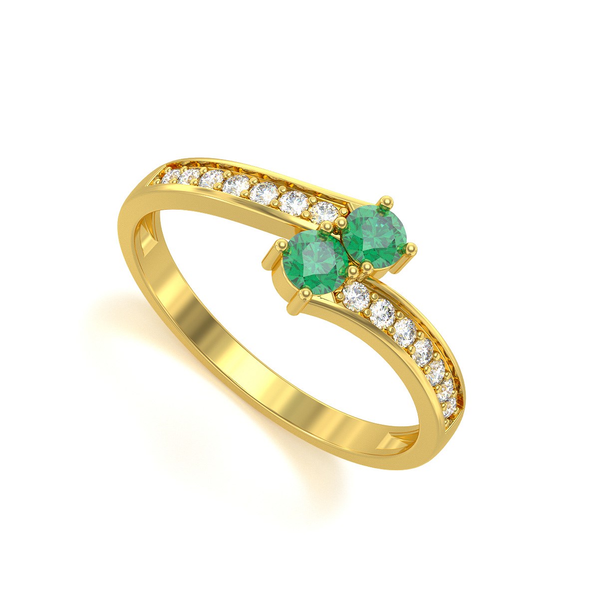 Bague ADEN Or 585 Jaune Duo Emeraude et diamants 2.15grs