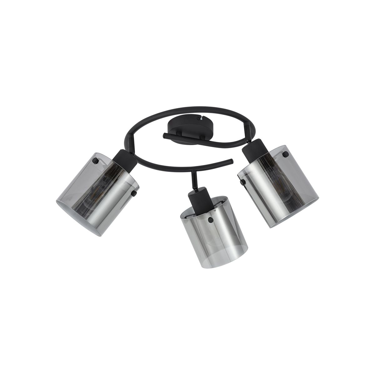 Design plafondspot zwart met smoke glas rond 3-lichts - Domo