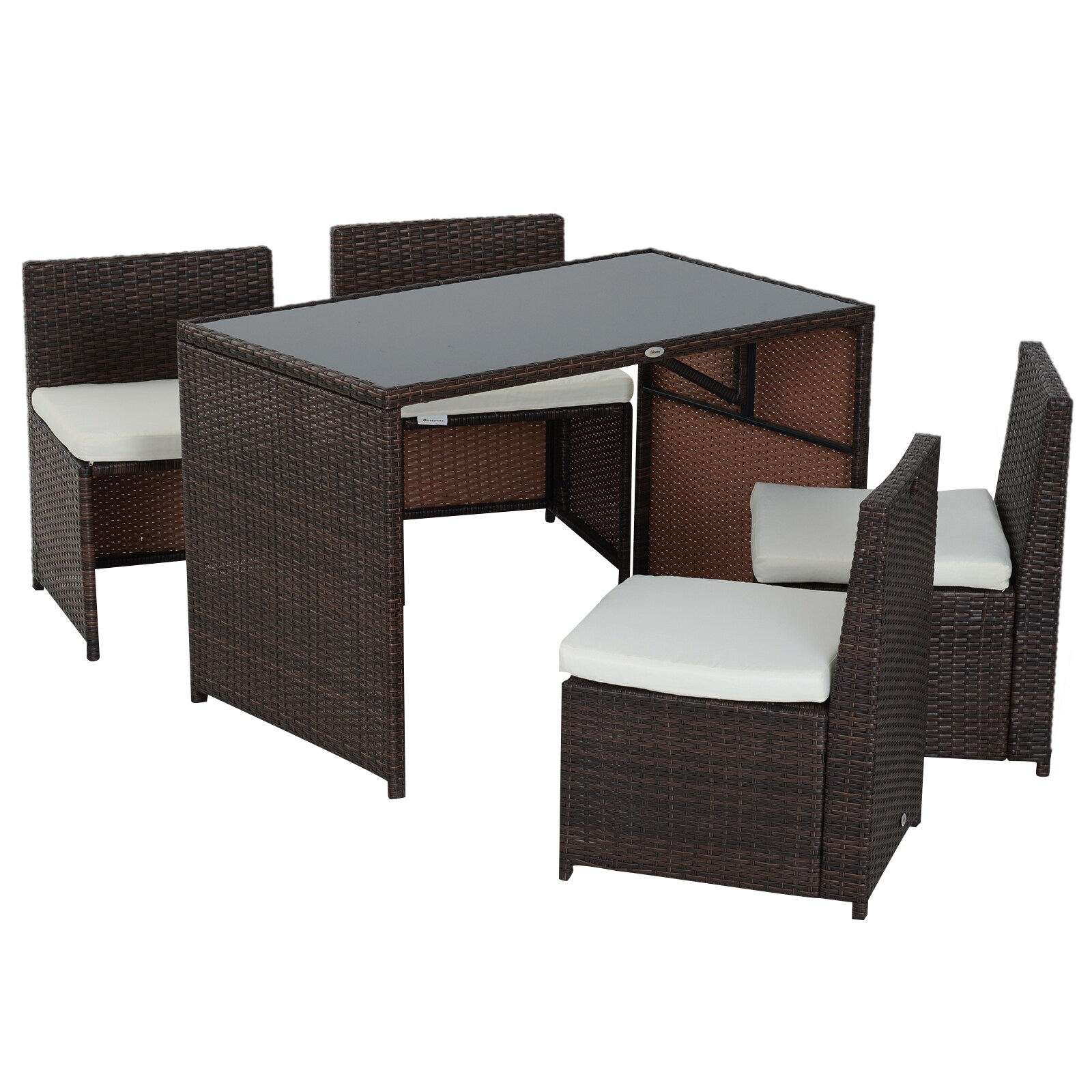 Outsunny Polyrattan Garnitur als 5-teiliges Set braun, cremeweiß 120 x 69 x 77,5 cm (LxBxH)