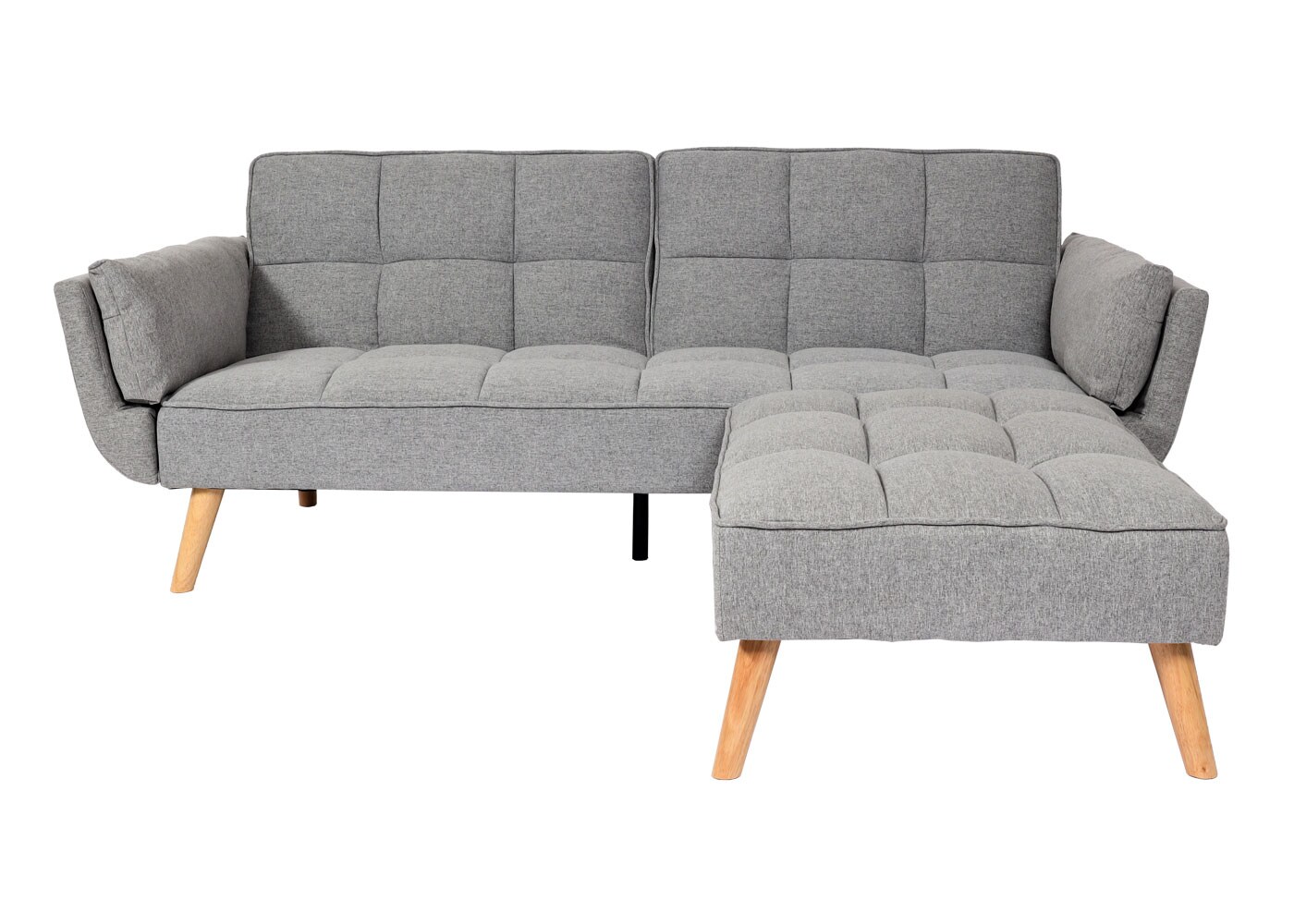 Schlafsofa MCW-K18 mit Ottomane, Couch Sofa Gästebett, Schlaffunktion 218x175cm ~ Stoff/Textil hellgrau