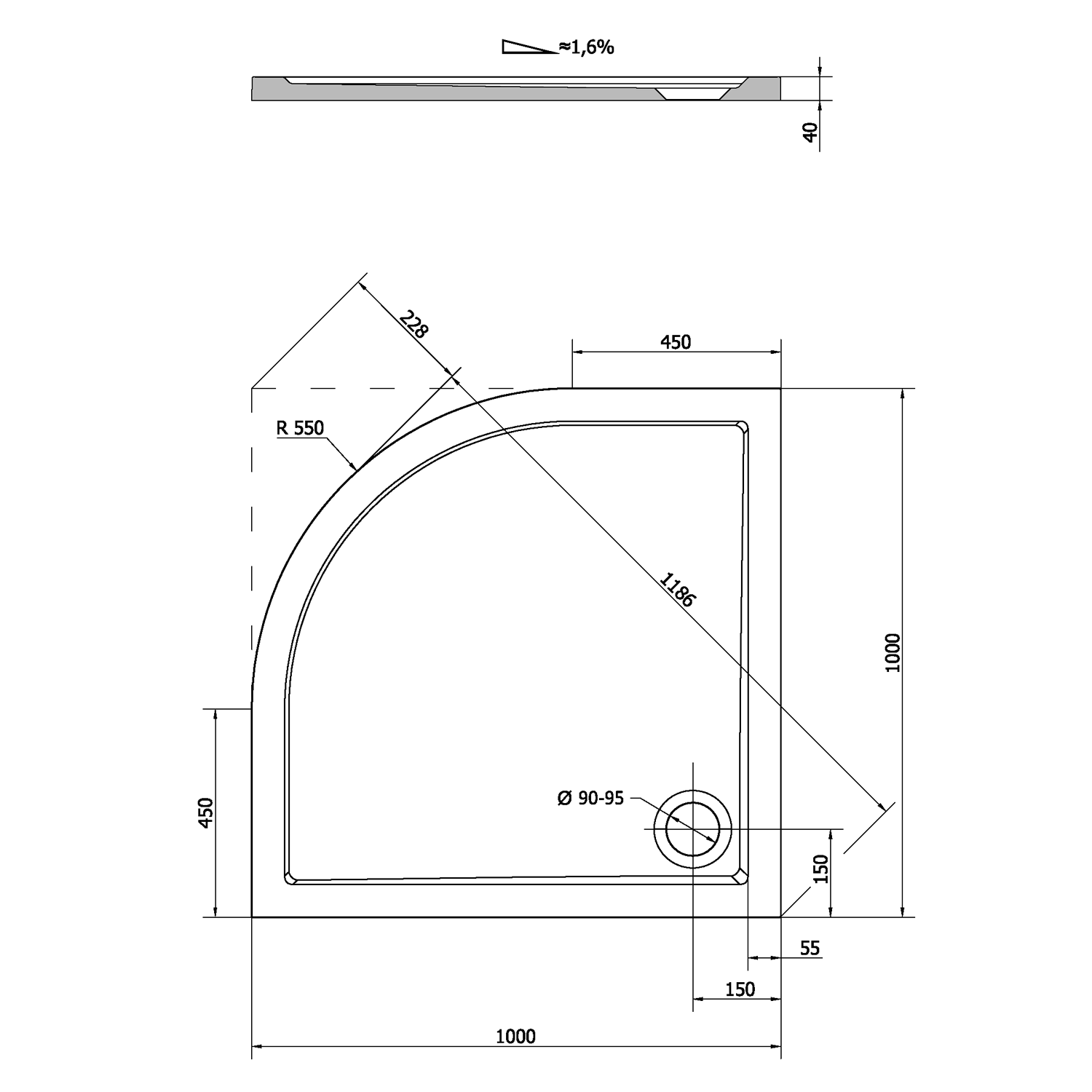 Polysan Sera kwartronde douchebak 100x100x4cm wit
