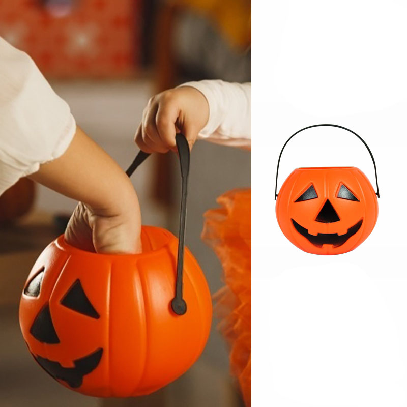 (Ø21cm) Halloween Süssigkeiten Eimer Deko Kürbis Candy Bag - Orange