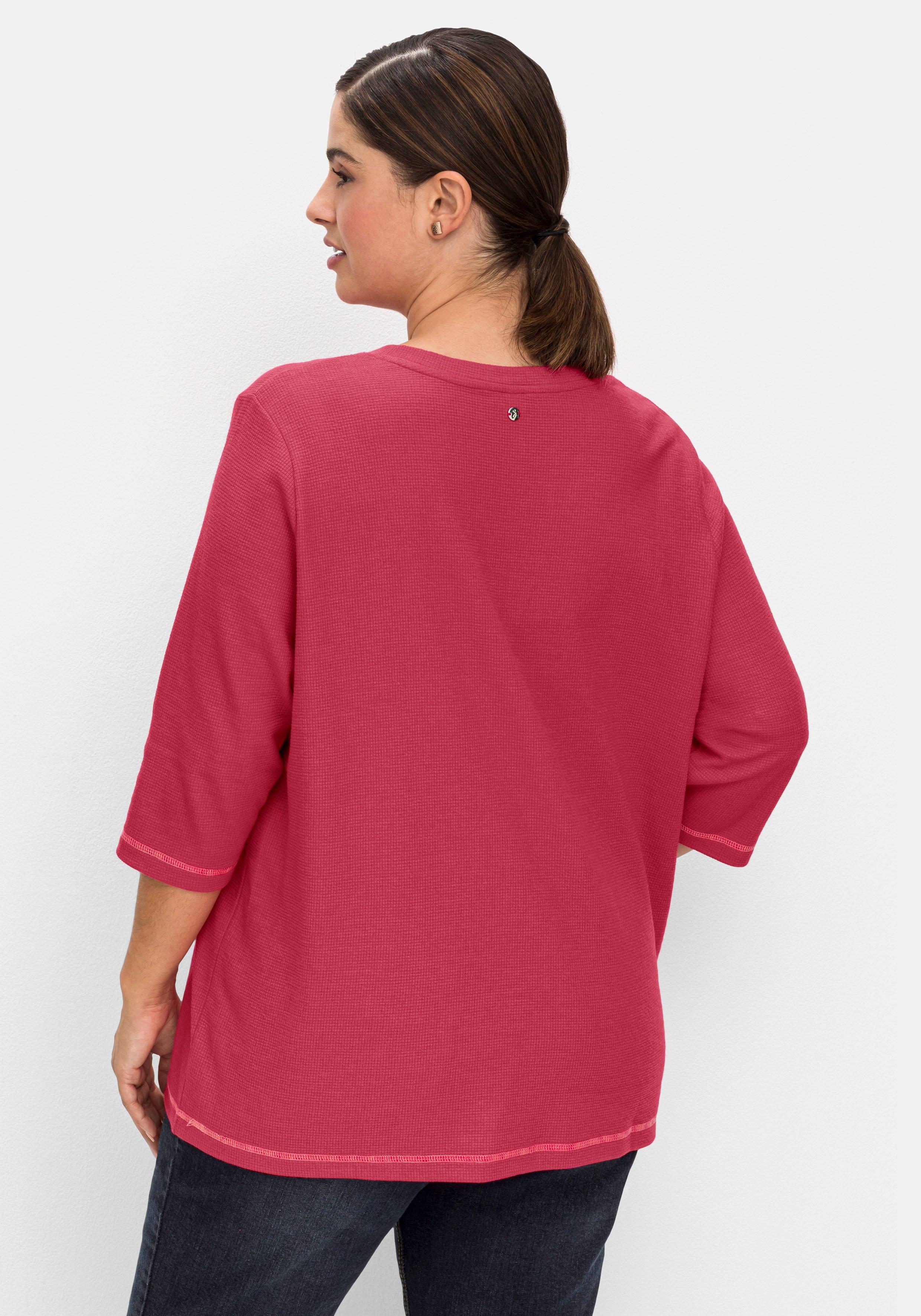 Jerseyshirt aus Waffelpiqué, mit V-Cut und 3/4-Arm