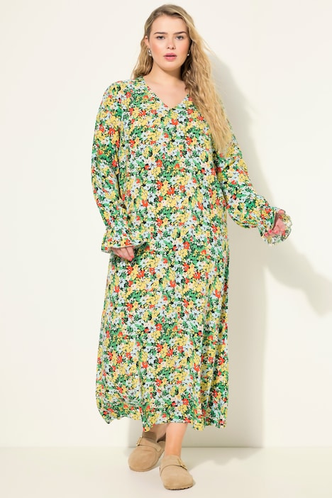Maxikleid, A-Line, Flower Print, Langarm