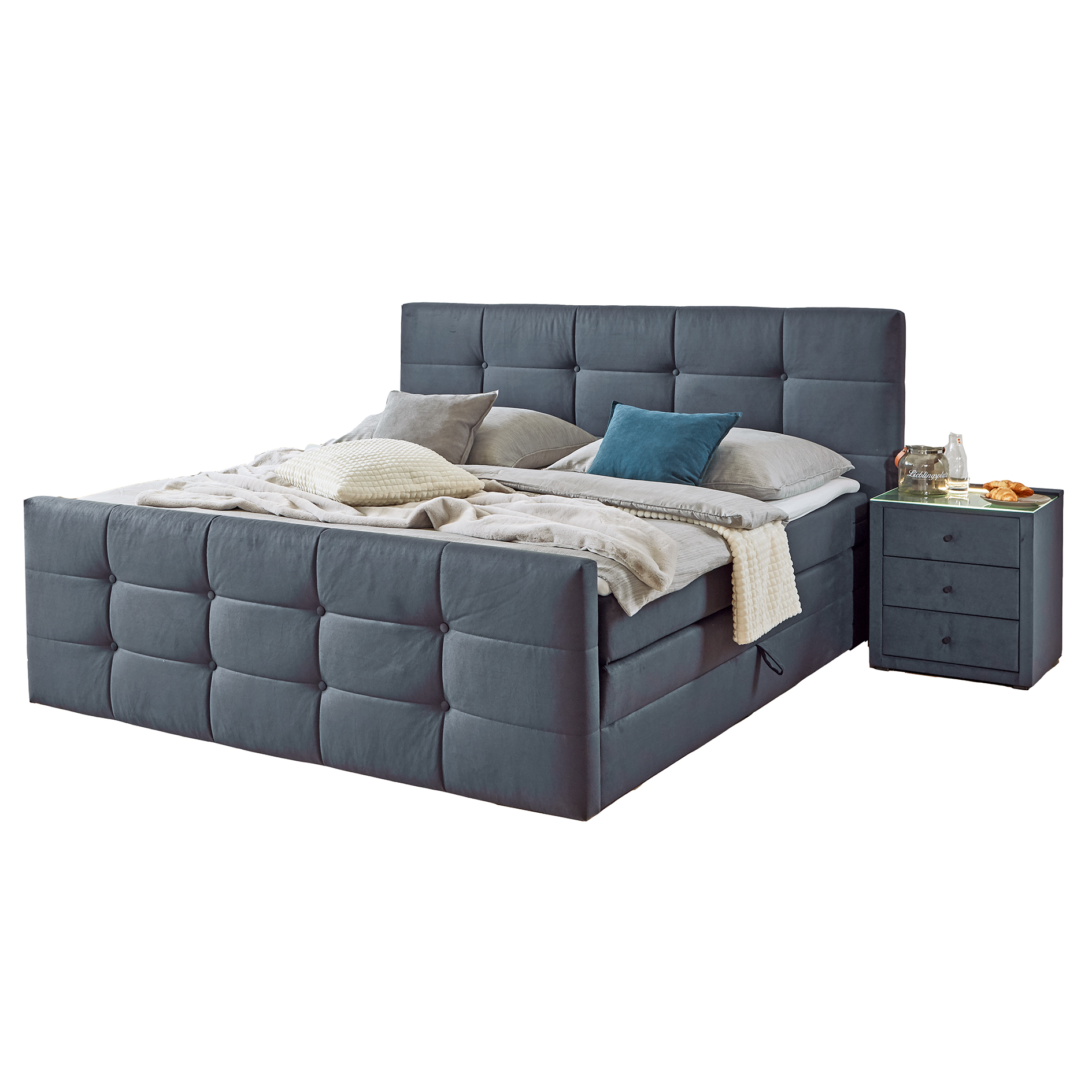 Boxspringbett - denim - 180x200 cm - inklusive Topper