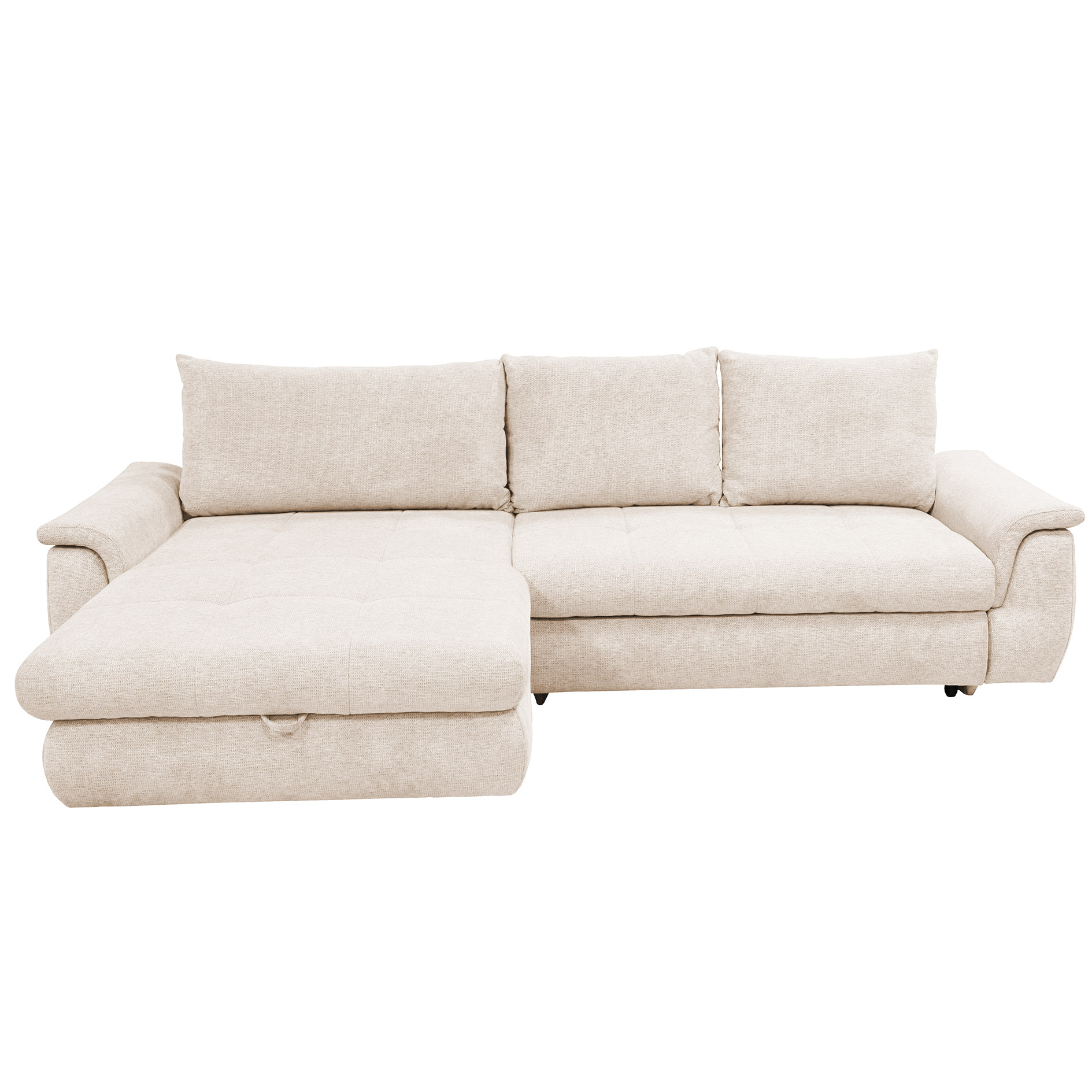 Ecksofa - cream - mit Liegefunktion - Staukasten links