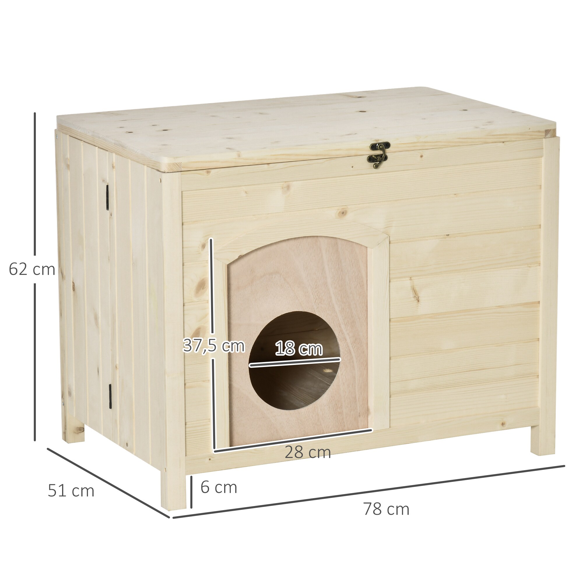PawHut Tierhaus Faltbares Design, Natürliches Holz Natur 78 x 51 x 62 cm (LxBxH)