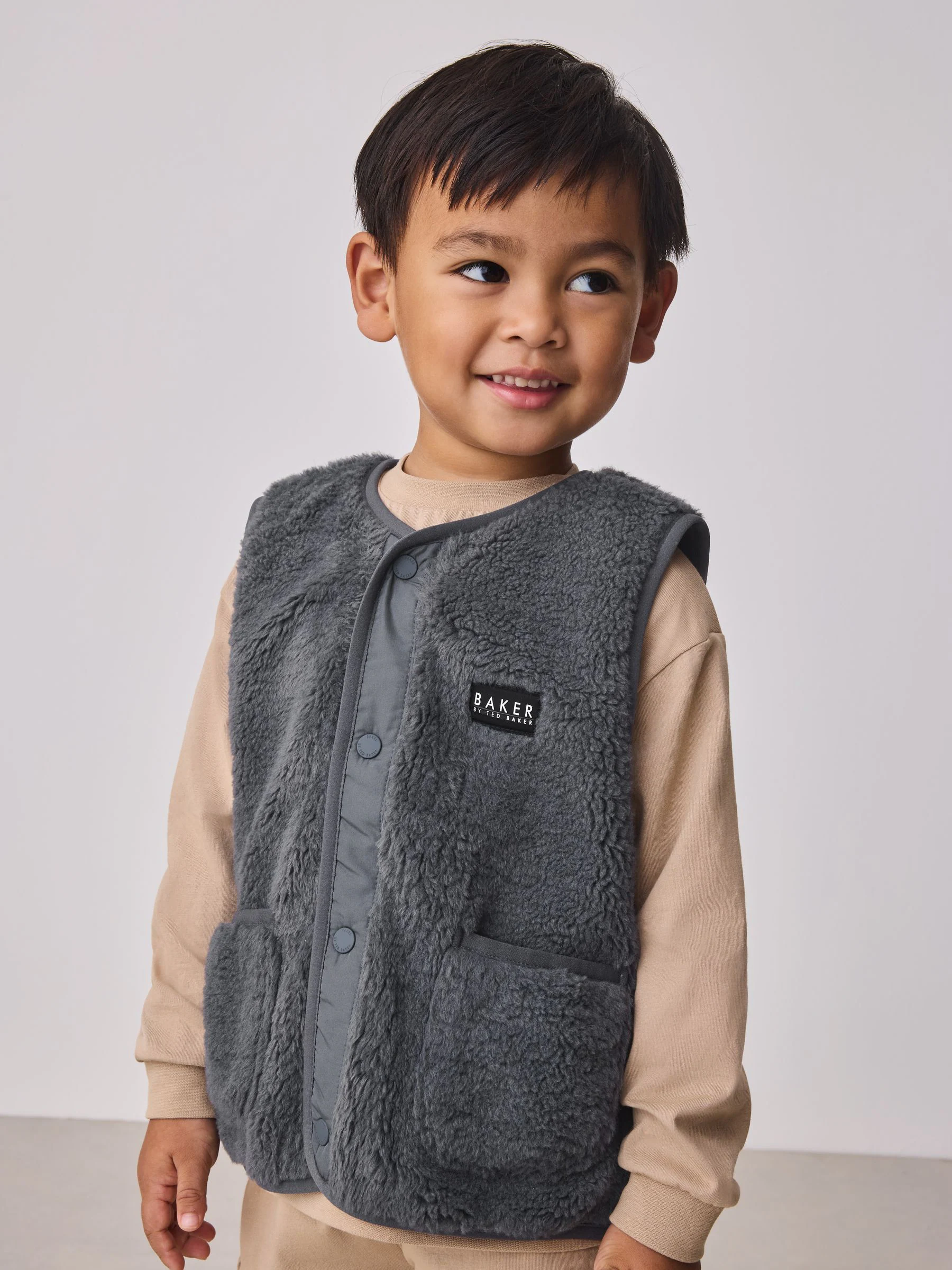 Baker by Ted Baker 3 Piece Stone Borg Gilet, Sweatshirt and Joggers Set