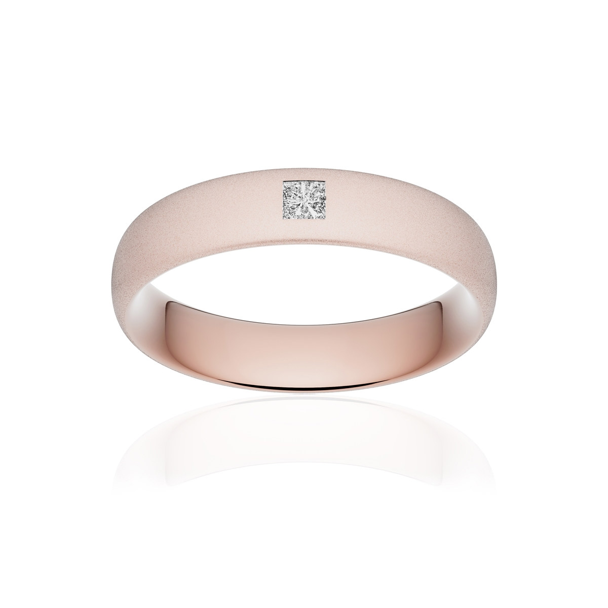 Alliance or 750 rose sablé ruban confort 5mm diamant princesse