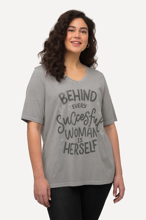 T-Shirt, Schriftmotiv, V-Ausschnitt, Classic, Halbarm