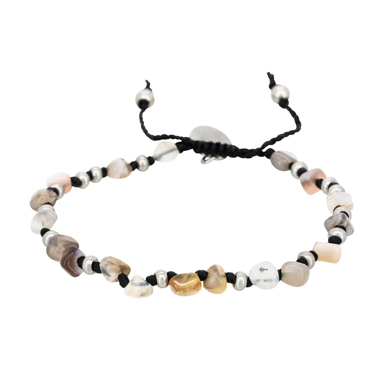 Jacobson Bracelet White Tiger en Acier, Cordon & Pierres marron/gris