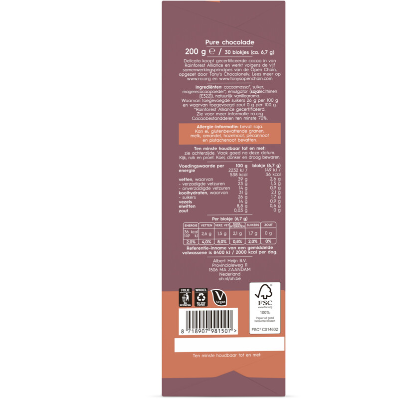 Delicata Reep extra pure chocolade 70%