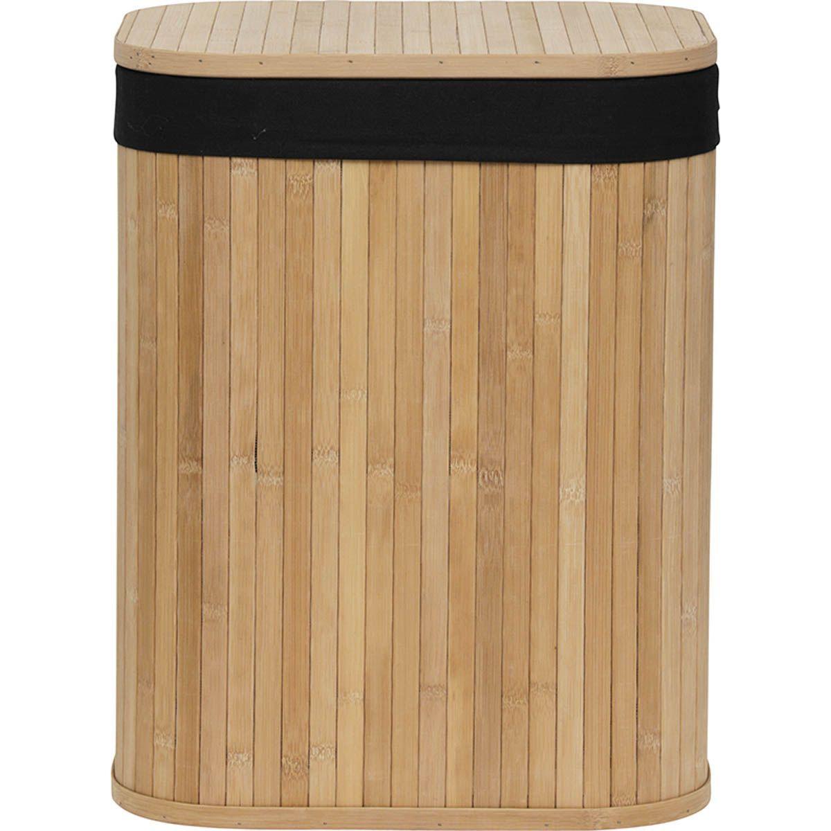 PANIERE A LINGE RECTANGLE 36.5X28.5X47CM BAMBOU TISSU NOIR