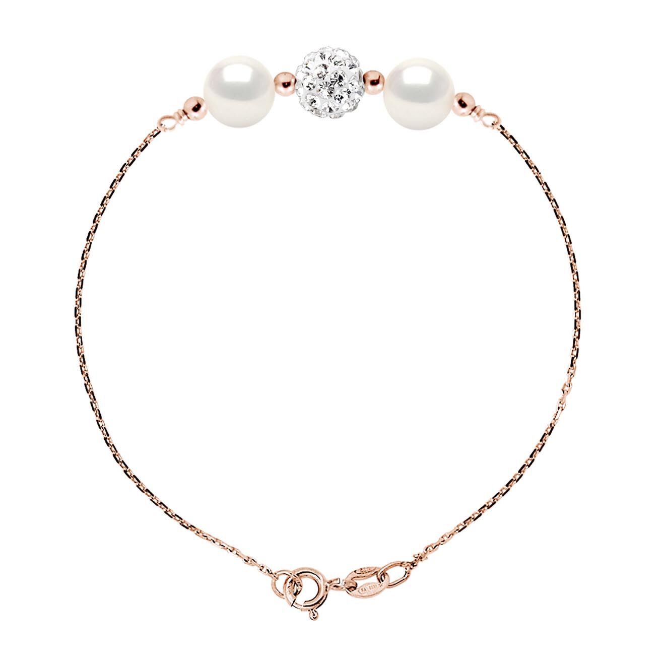 Mitzuko Bracelet Argent plaqué Or Rose, Cristal & Perles d'Eau Douce rondes blanc naturel