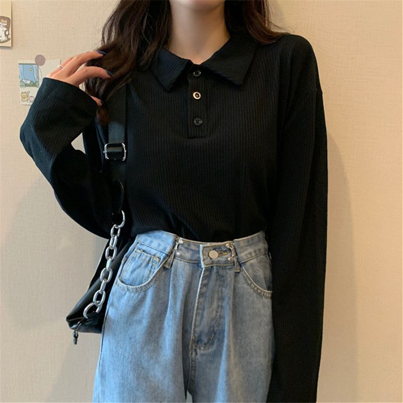 Superduper - Effen poloshirt met lange mouwen