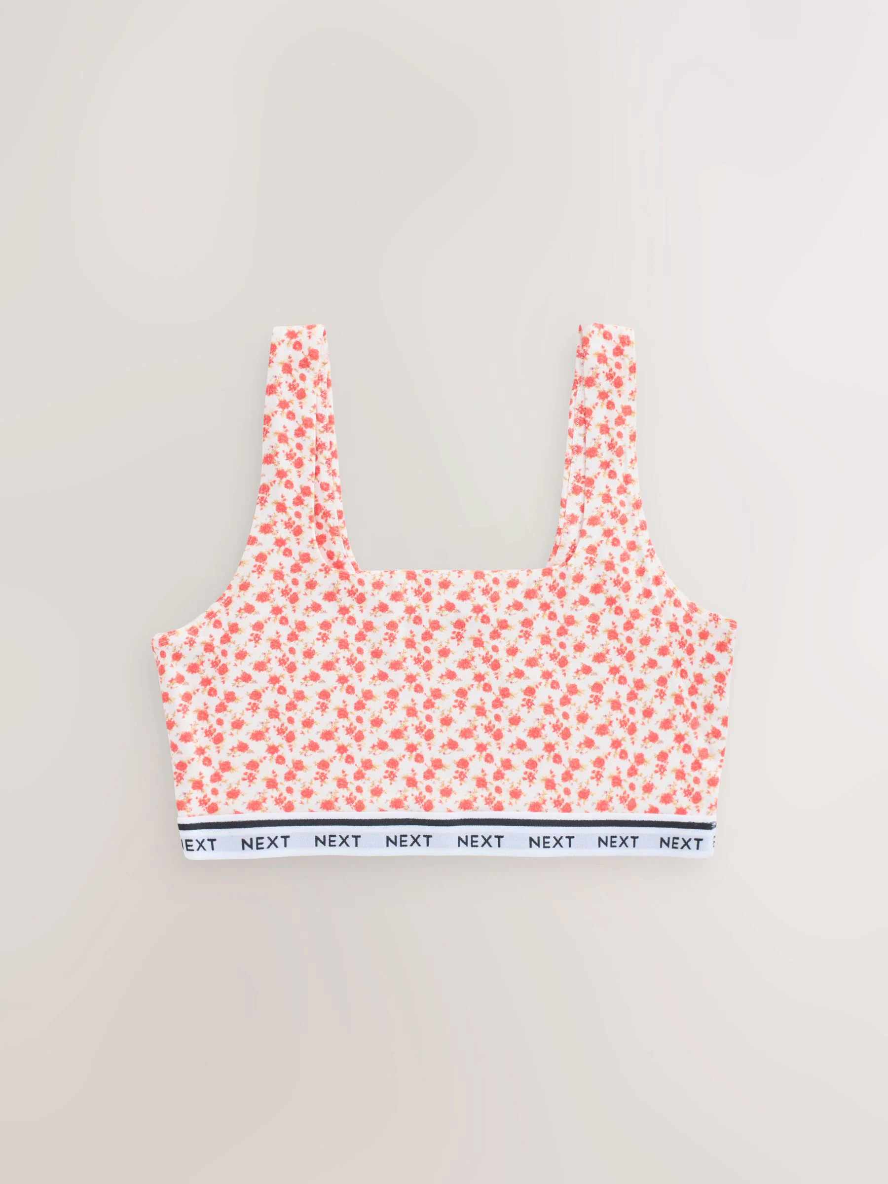 Blauw/crème/bloemenprint - Gewatteerde cropped tops met ultiem comfort