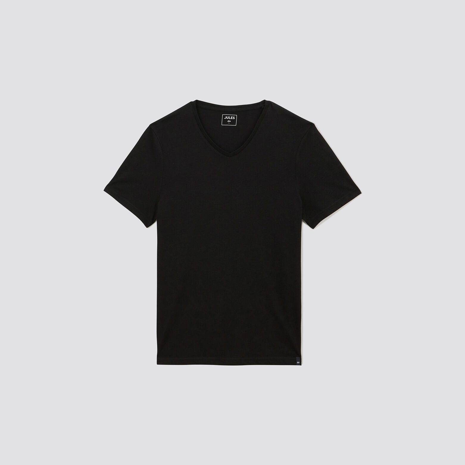 Tee shirt basique col V coton issu de l'agri biolo Noir