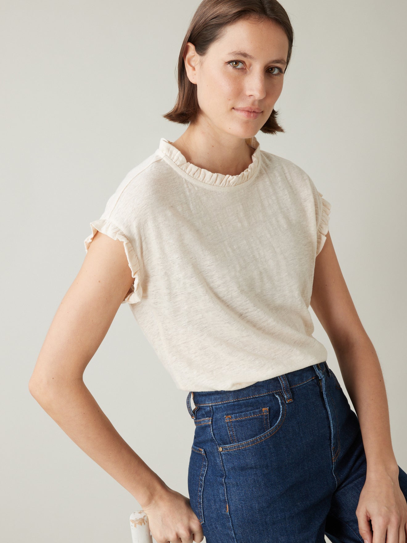 T-shirt lin col froufrou femme