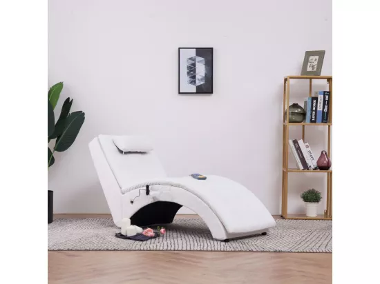 Chaise longue de massage avec oreiller Blanc Similicuir